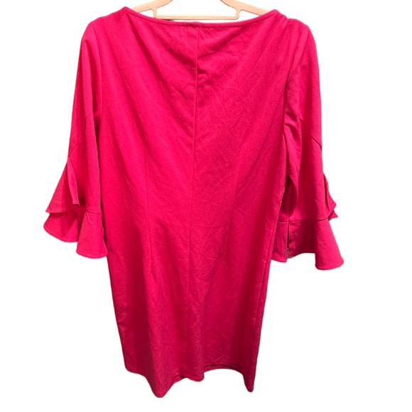 NINE WEST RUFFLED-SLEEVE SHIFT DRESS IN PINK PUNCH - Picture 4 of 6